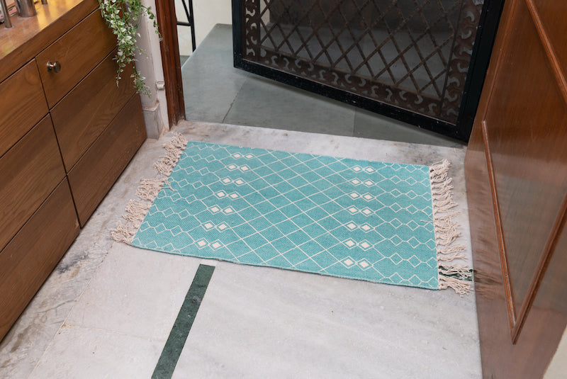 Grace Cotton Print Mat 50x70 cm- Aqua Blue