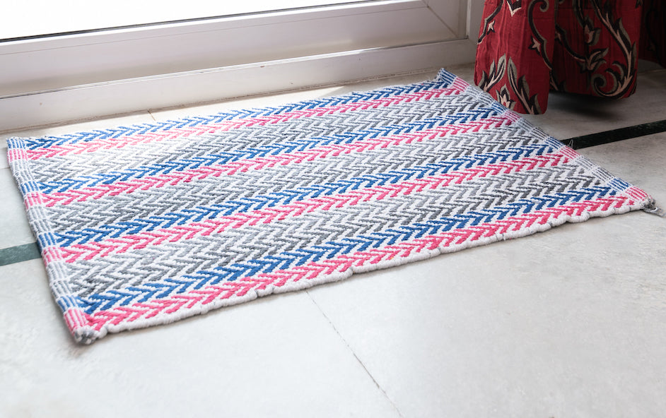 Rainbow Cotton Mat 50x70 cm- Multi Color- With Anti Skid Coating