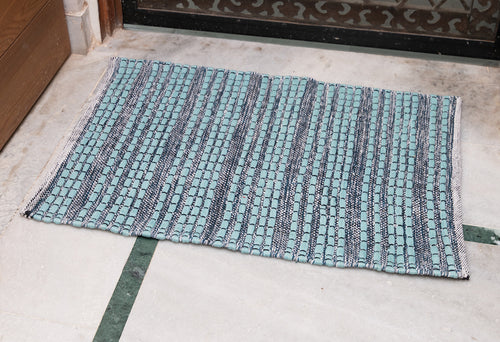 CASA Cotton Mat 50x70 cm- Aqua Blue-Navy